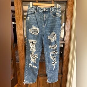American Eagle Outfitters Shredded Stretch Denim Cury Mom Jeans